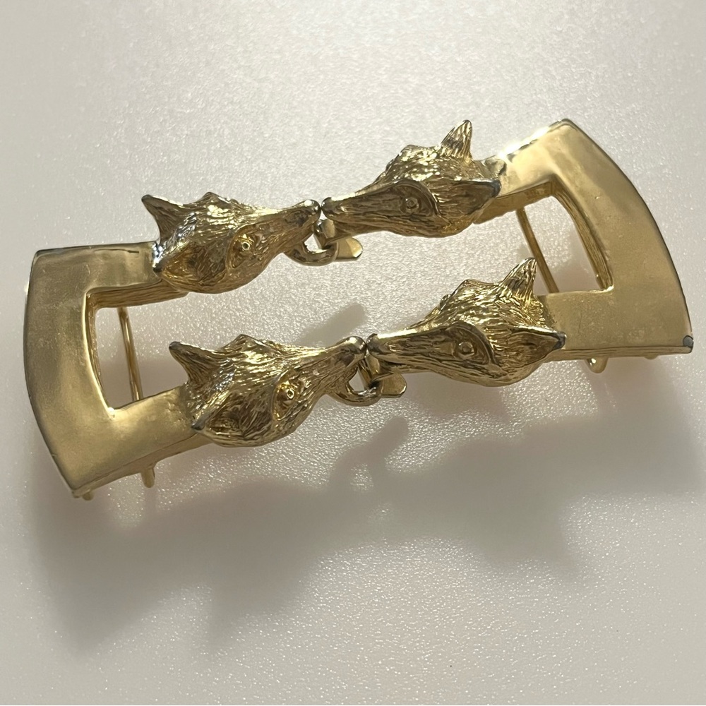 Vintage Gay Boyer Gold Tone Fox Detailed Belt Buckle